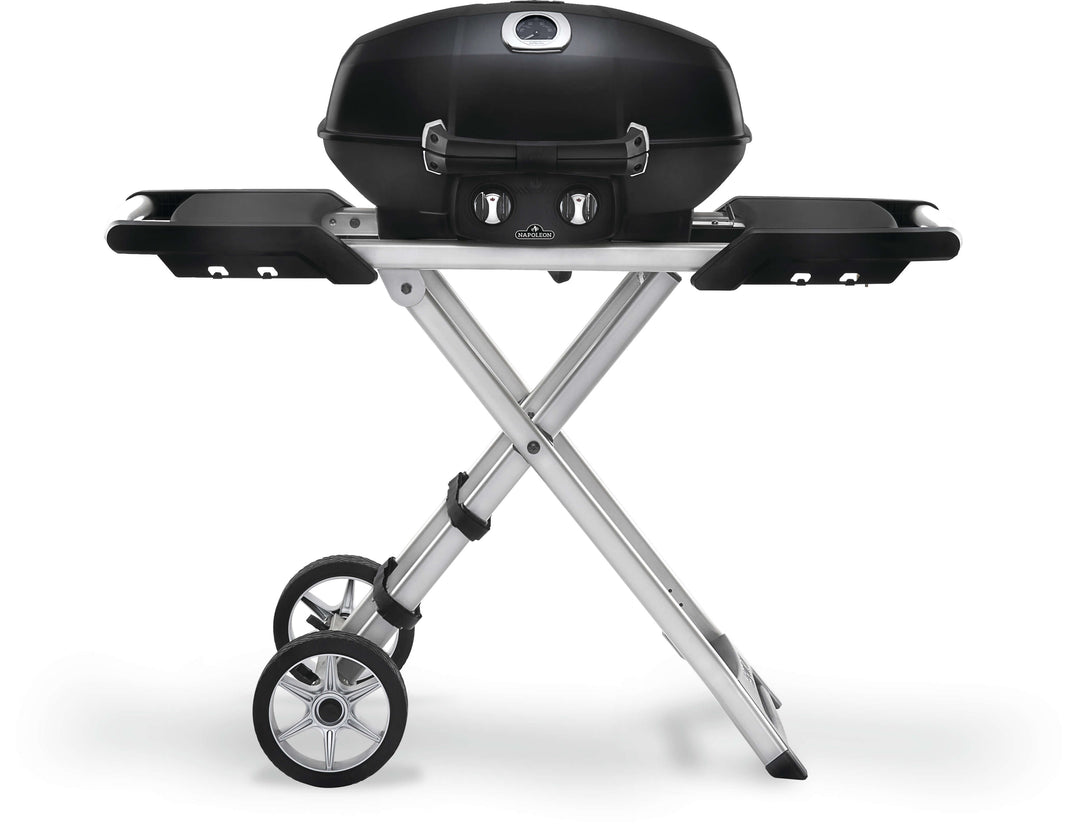 TravelQ™ PRO285X Portable Propane Gas Grill with Scissor Cart, Black, PRO285X-BK